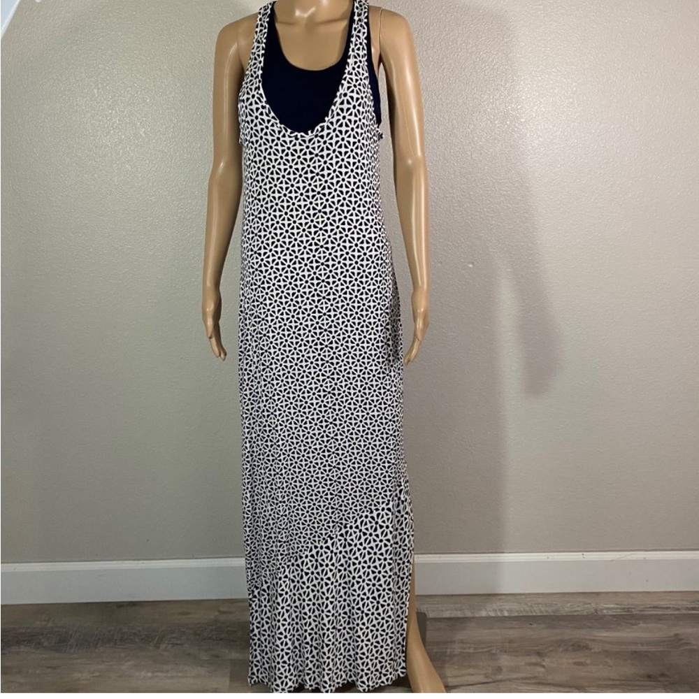 Cabi Twisted Tank Maxi Dress Size S Scoop Neck Sleeveless Geo Print Blue White
